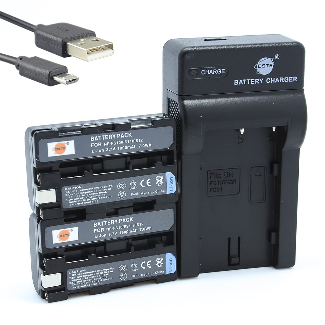 2pcs NP-FS10 Rechargeable Li-ion Battery + Charger DC05U for Sony NP-F10, NP-FS10, NP-FS11, NP-FS12 and Sony Cyber-shot DSC-F505, DSC-F55, DSC-F55, DSC-P1, DSC-P20, DSC-P30, DSC-P50, CCD-CR1, CCD-CR5, DCR-PC1, DCR-PC2, DCR-PC3, DCR-PC4, DCR-PC5, DCR-TRV1VE Digital Camera etc