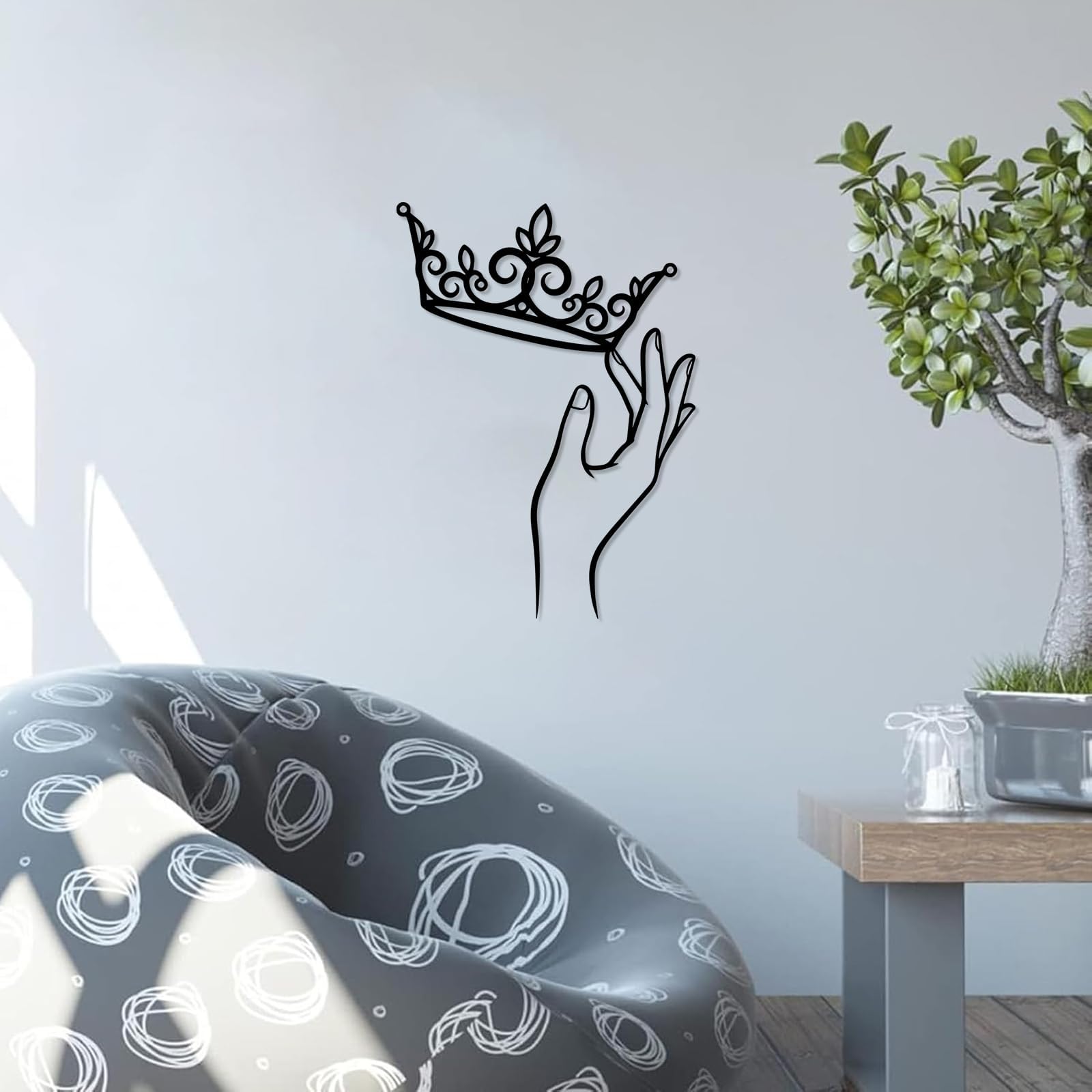 Metalowa sztuka ścienna do salonu, ozdoba rzeźba układ ściany (61 cm) | Ręka trzymająca metal sztuka ścienna dekoracja ścienna metalowa dekoracja zewnętrzna