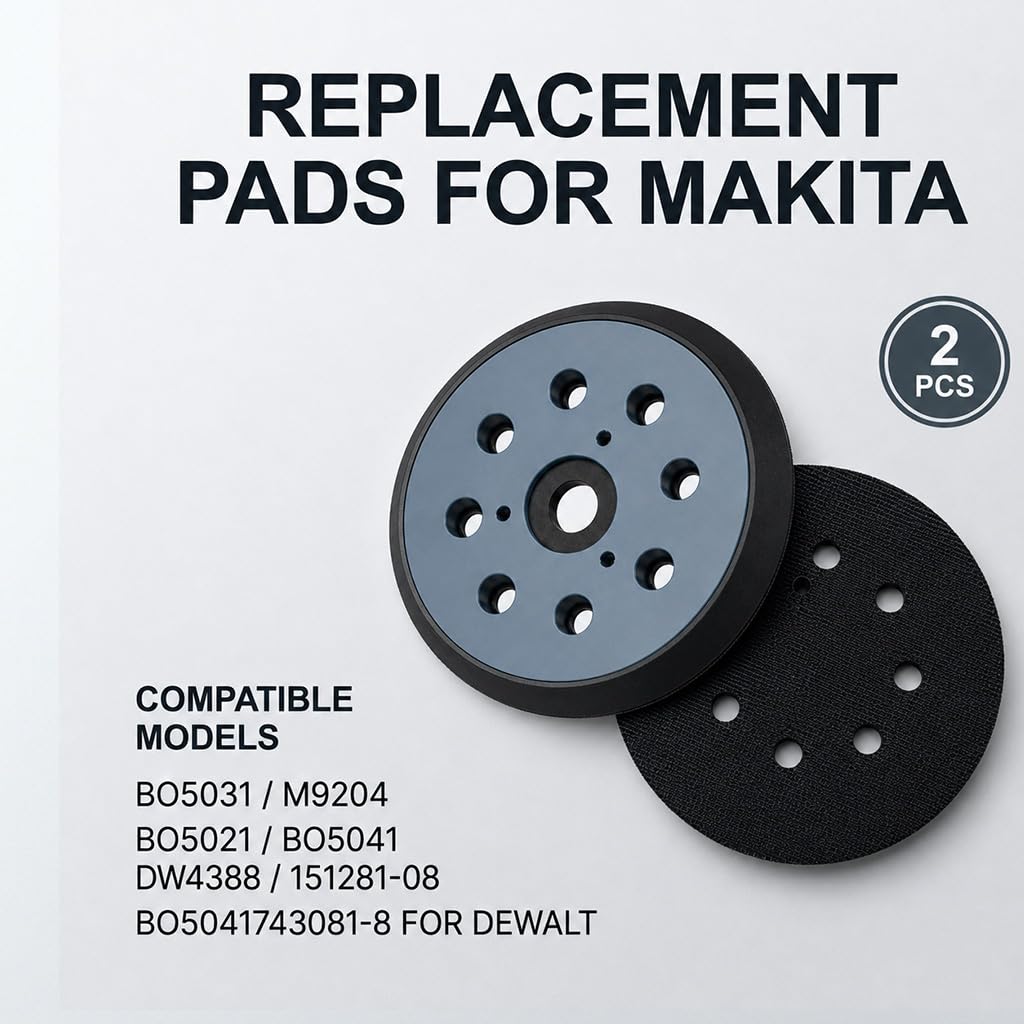 2 vassoi di levigatura 125 mm 8 fori, tampone di ricambio compatibile con Makita BO5021 BO5031 BO5041 BO5010 M9204, compatibile con DeWalt 151281-08 DW420 DW421 Porter Cable 390, 382, 343