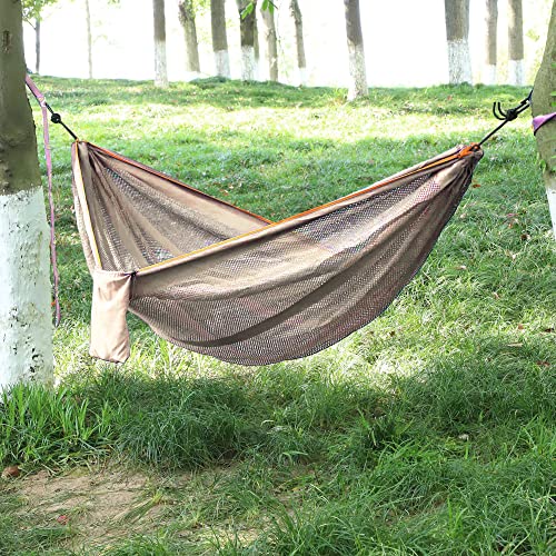 Oriolus Mesh Camping Hammock, Lightweight Portable Double Hammock With 2 Tree Straps For Outdoor Travel Hiking Backpacking Patio, Load Capacity 440 Lbs, Beige #TOP5