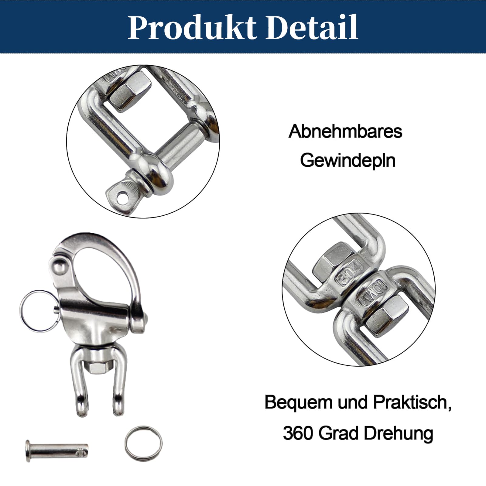 Szekla zatrzaskowa, szekla ze stali nierdzewnej, hak do paniki, obrotowa szekla do spinnaka, Heavy Duty Snap, Quick Release, Marine Swivel Szekla D-Links, hak do żaglówki, spinakera, halyard, 70 mm, 2