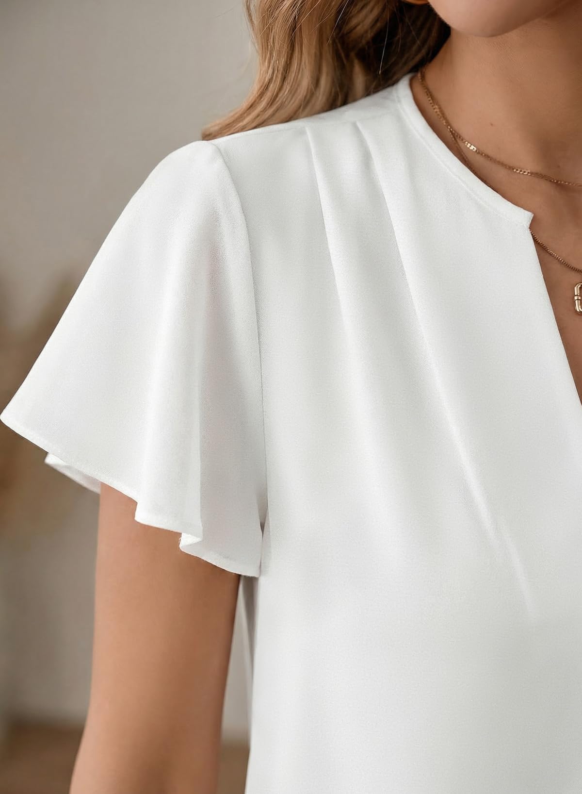 Dokotoo Damen Bluse Elegant V-Ausschnitt Chiffon Blusenshirt Sommer Kurzarm Locker Oberteile Shirts Tunika Casual Business Outfit S-2XL