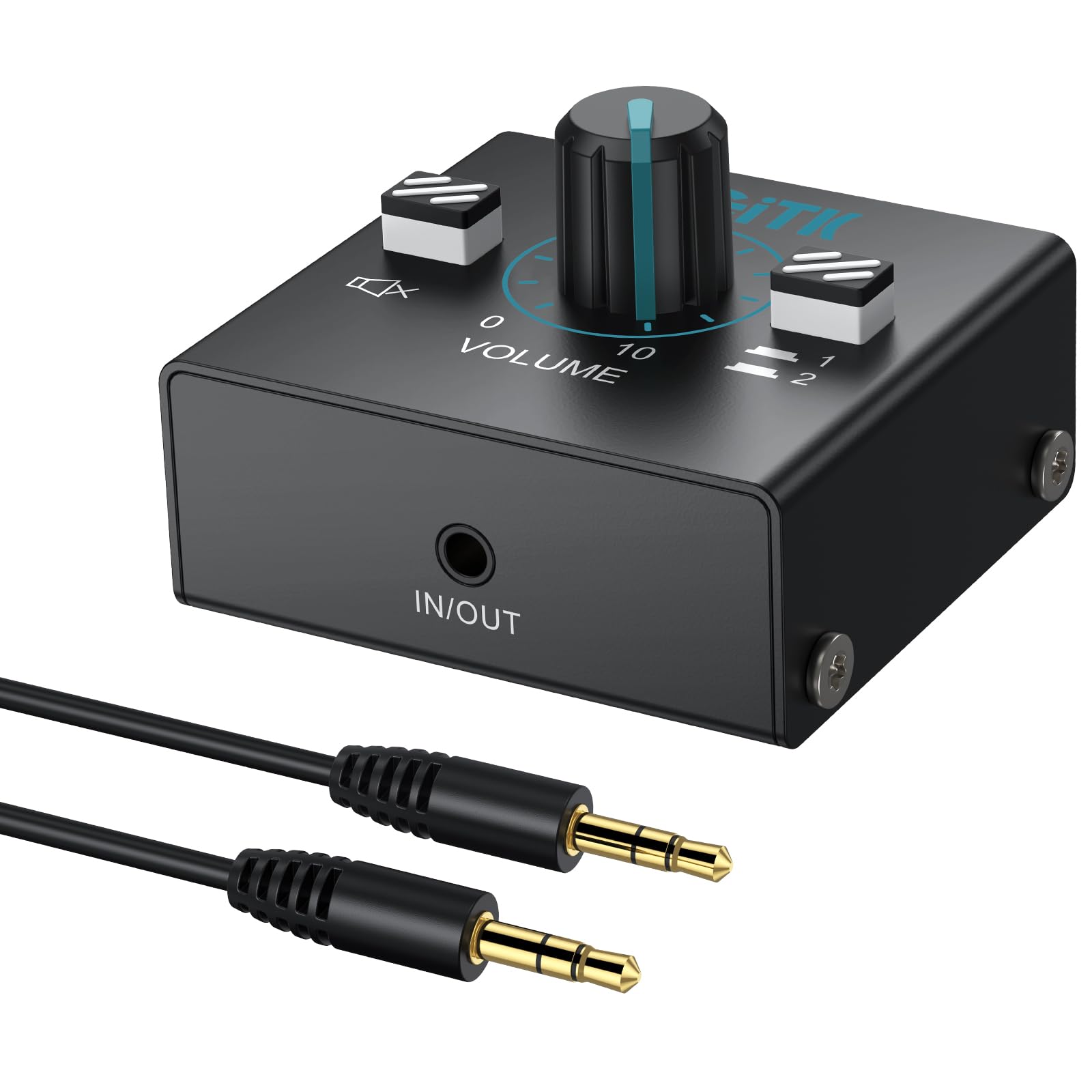 YGiTK 3.5mm Audio Switcher with Volume Control, 1 in 2 Out & 2 in 1 Out Bi-Directional Switcher, Mute Function,Easy Change Stereo Audio Switch