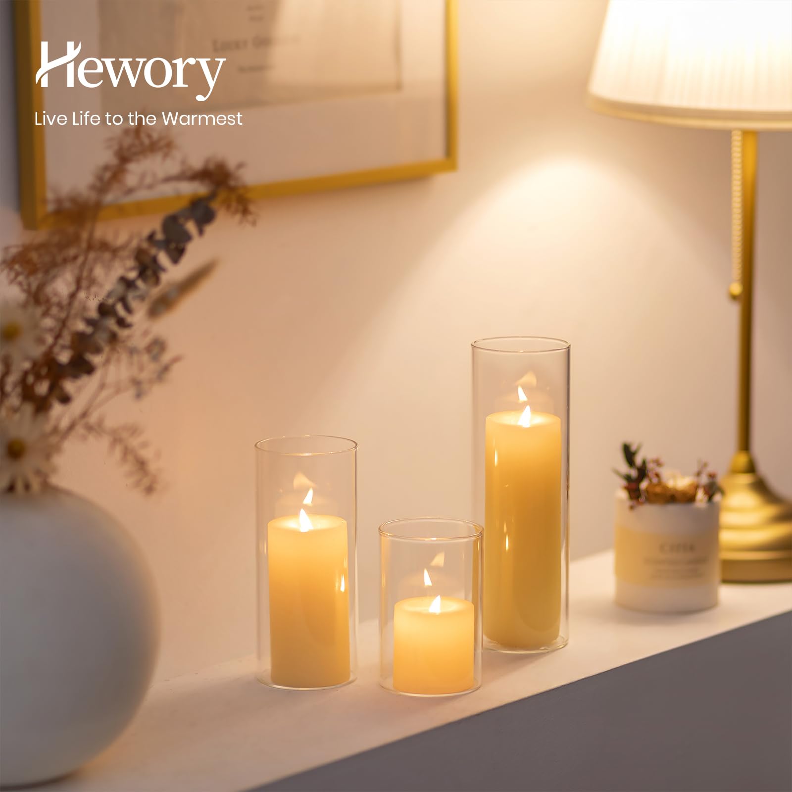 Hewory 24 Kerzengläser Windlicht Glasvase Zylinder für Tischdeko Ø 6,5cm | 10/15/20cm H, Hitzeglas, Klare Glaszylinder für Kerzen mit Boden, Kerzenglas Gross, Glas Vasen Set für Hochzeit Weihnachten