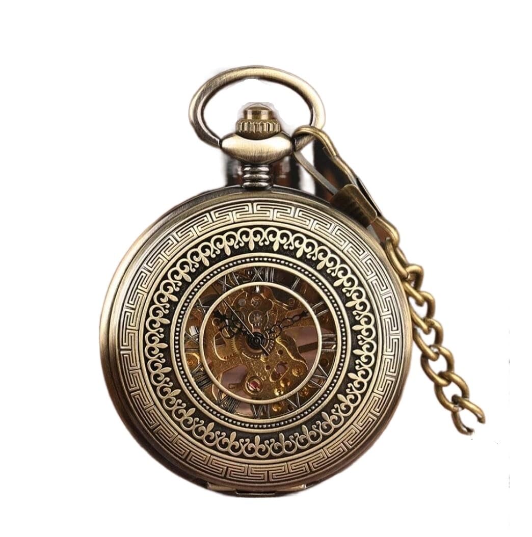 Vintage Zegarek Kieszonkowy Mechaniczny Zegarek Kieszonkowy Ręcznie Nakręcany Cyframi Rzymskimi Retro Stary Steampunk Z Łańcuchem Mężczyzn Elegancki