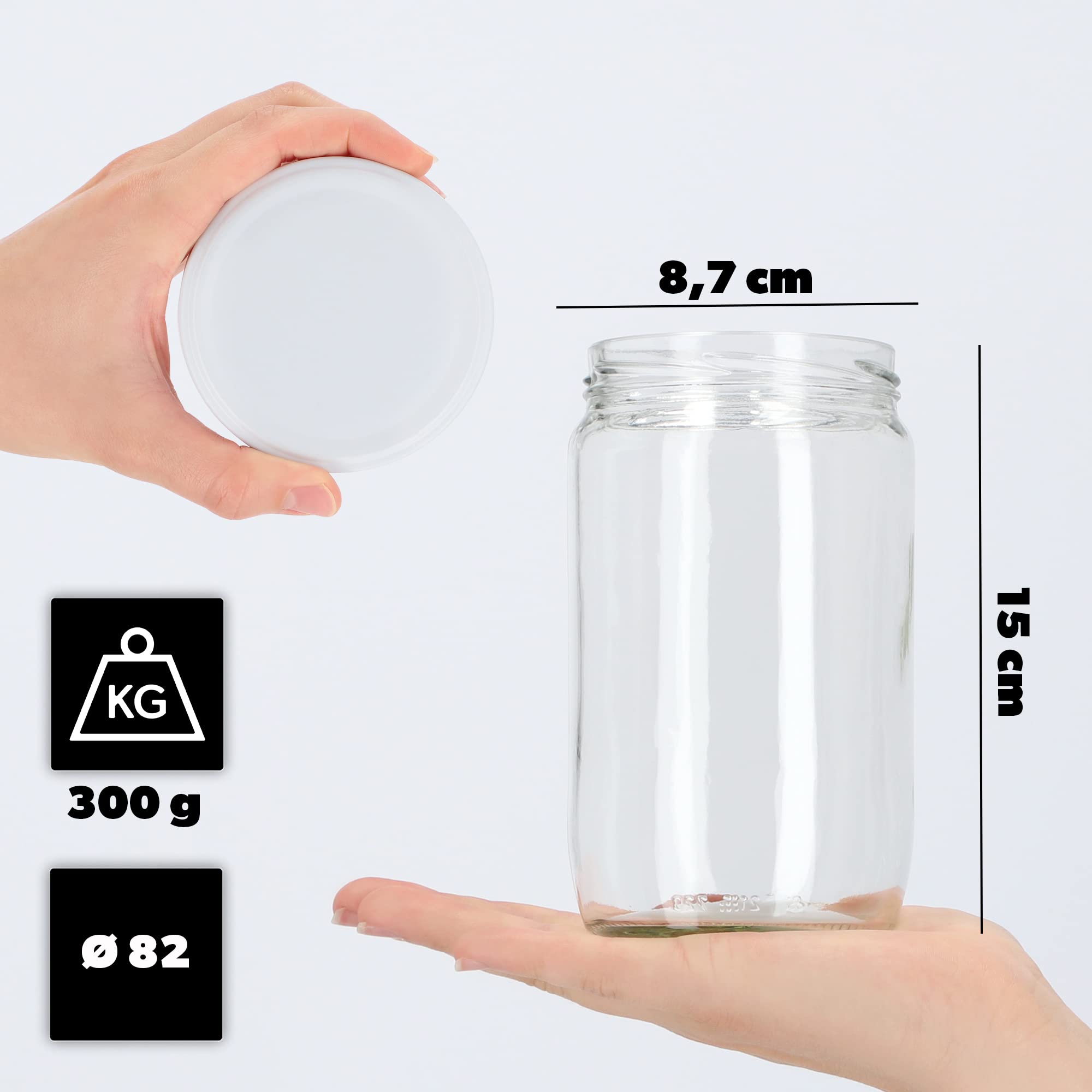 KADAX Słoiki na przetwory, 720 ml, słoiki na przetwory, do zakręcanych pokrywek, słoiki na dżemy, słoiki na przetwory, okrągłe (białe / 64 sztuki)