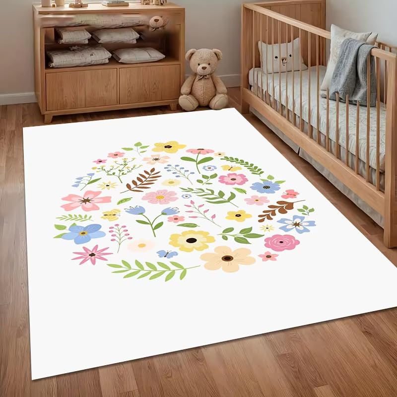 Tapis clair à fleurs antidérapant et doux salon 40 x 80
