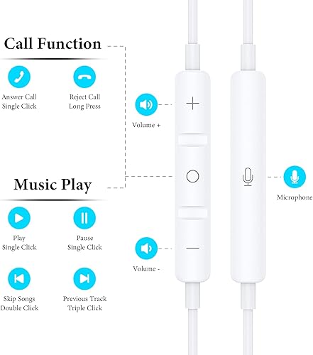 Miniatura 4 de Auriculares con cable para Samsung Galaxy A15 A14 A13 A12 A11 A20 S9, auriculares con cable de 0.138 in con micrófono, auriculares estéreo de alta