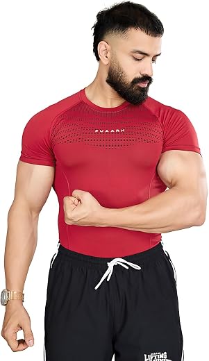 FUAARK Nylon Seamless Compression Half Sleeves Dry Fit T-Shirts for High Performance in Gym & Workout