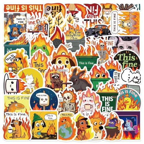 This is Fine Dog Aufkleber 50 Stück Niedliche Wasserdicht Cartoon Dog Meme Sticker für Wasserflaschen Laptop Skateboard Scrapbook Fahrrad Gepäck,Vinyl Funny Tier Sticker für Erwachsene Teenager