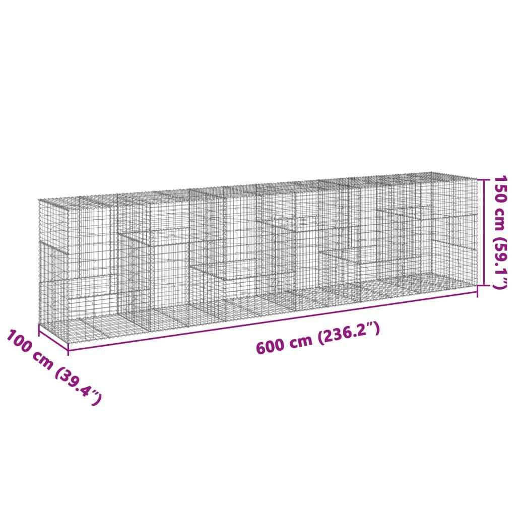 Gavión con tapa, 600 x 100 x 150 cm, cesta de piedra, hierro galvanizado | Cesta de piedra resistente para jardinería exterior. Versátil como protección visual o muro de contención.