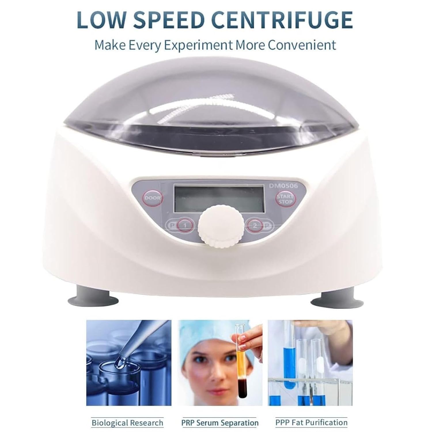 Lab PRP Benchtop Centrifuge, 6x15mL/10mL/12mL/9mL/1.5-5ml, 300-5000rpm Adjustable Speed Low Speed PCR Plasma Centrifuge, 30sec-99min Timer