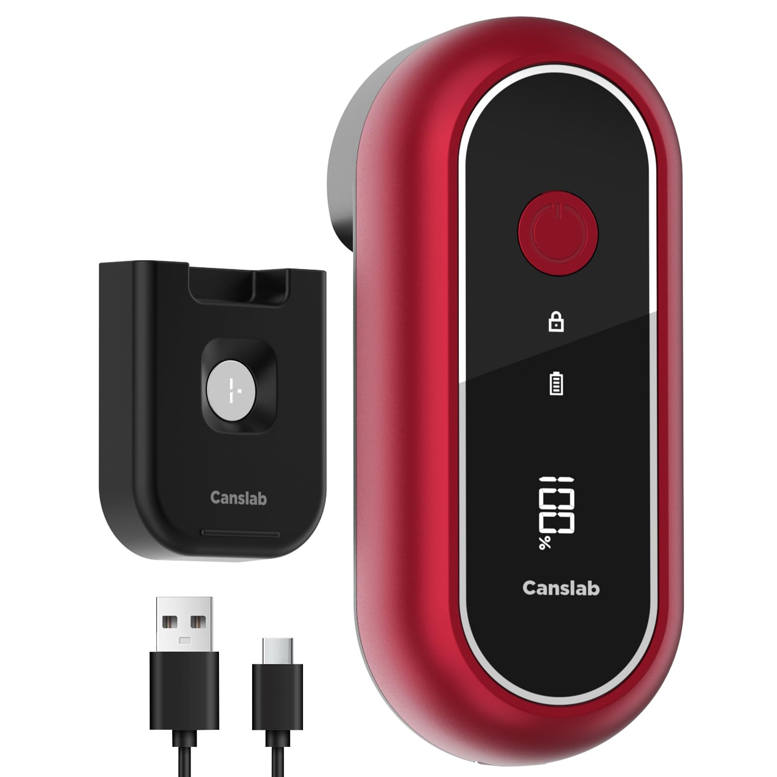 Canslab Turbo - Auto Shut Off Rechargeable Electric Can Openers - LED Battery Display USB Automatic Can Openerfor Kitchen for Seniors with Arthritis - One Touch Side Cut Can Opener Smooth Edge, Red — image 1