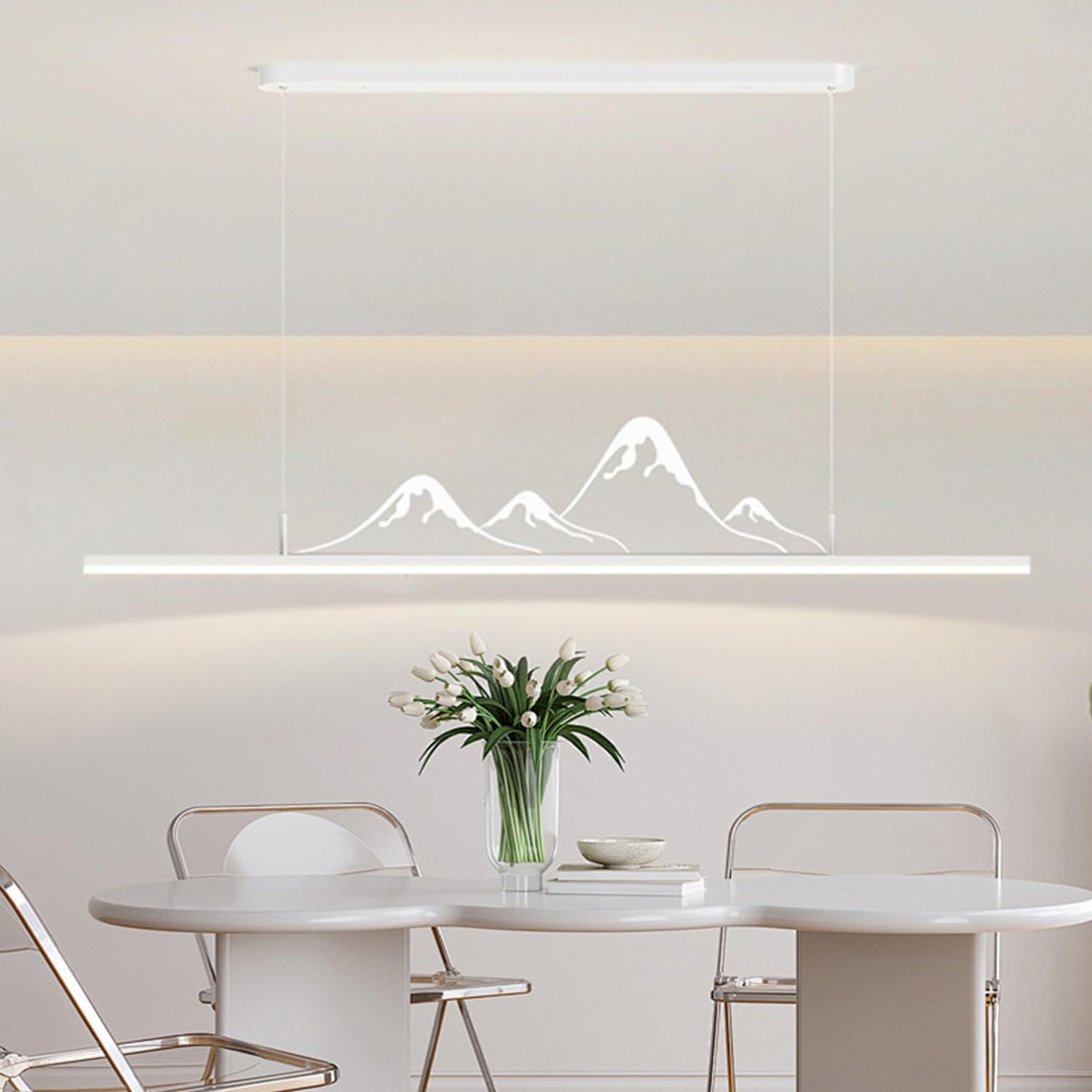 Aleaty Dimmable LED Pendant Light Modern Dining Table Hanging Lamp Chinese Style Dining Table Pendant Light with Remote Control Tea Room Ceiling Light for Living Room (White, L120cm)