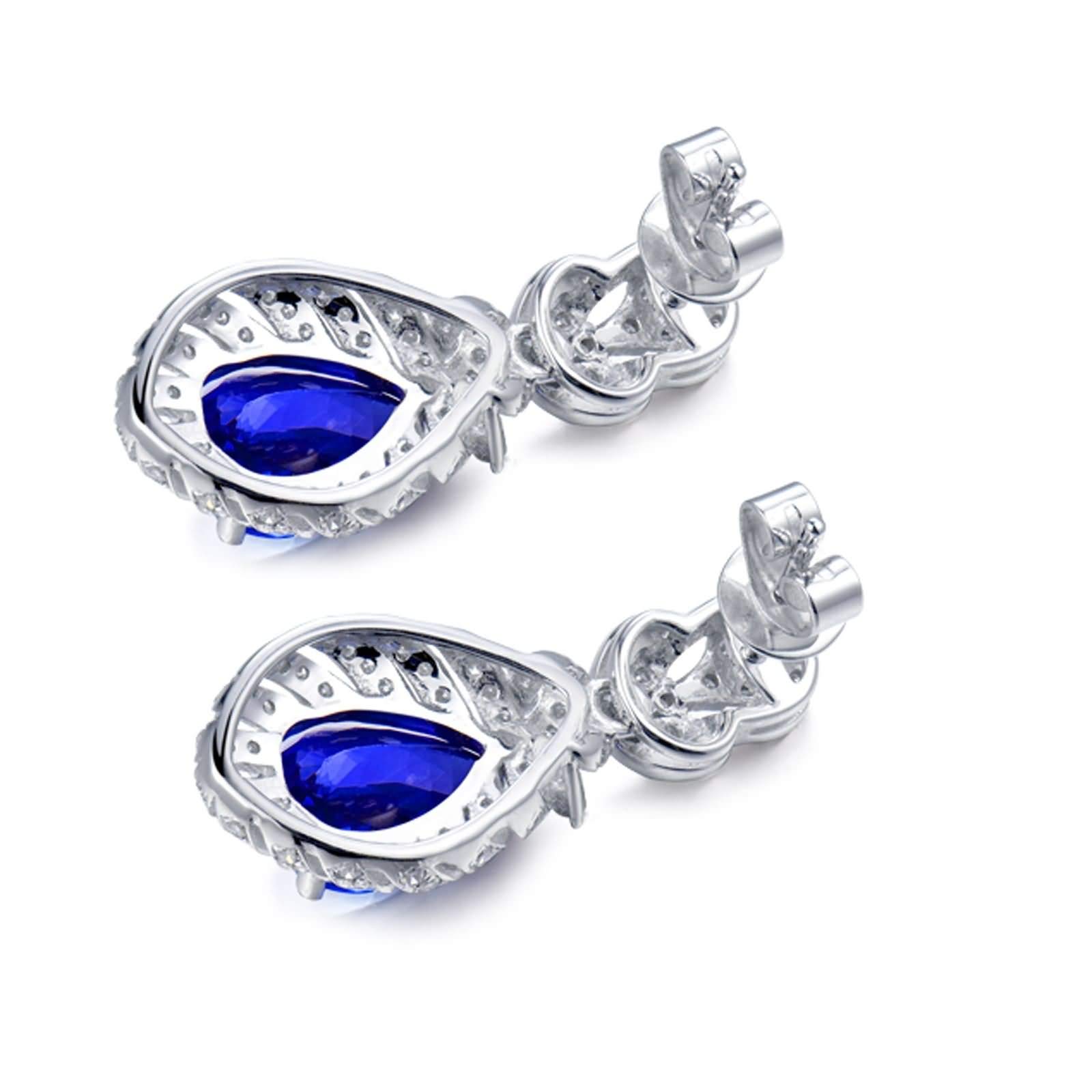 Weißgold Ohrringe Hochzeit 9K / 14K / 18 K Damen, Wassertropfen mit Tansanit 3 Karat und Diamant, Ohrringe Hängend Blau Silber Damen