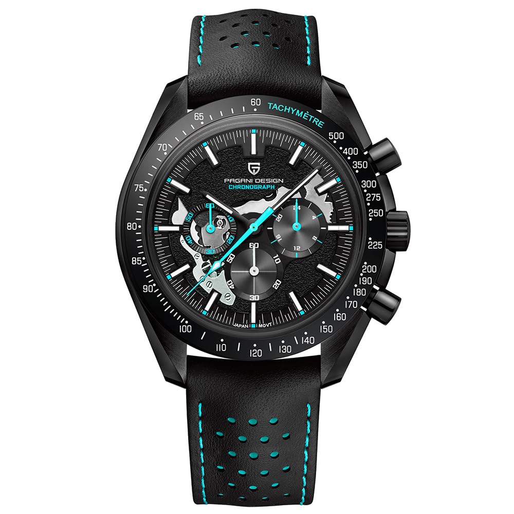 HaiQin Pagani Design 1701 Updated Version Multifunction Men's Quartz Chronograph Watches Skeleton Japan Movement Ceramic Bezel Full Black Stainless Steel Case Waterproof Analog Watch