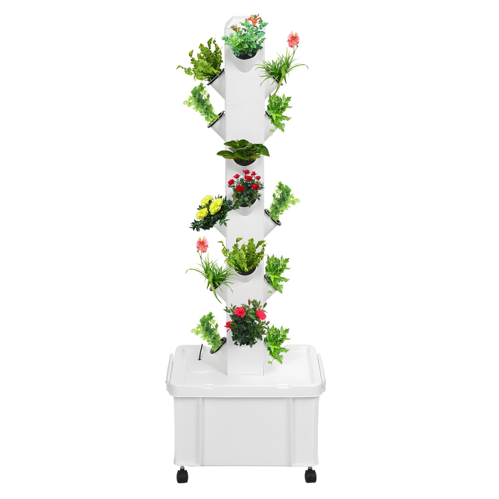 hatleues Système de culture hydroponique à 5 niveaux – Tour de plantation verticale pour 20 plantes avec pompe à auto-arrosage et roues, kit de plantation d'herbes aromatiques d'intérieur pour légumes