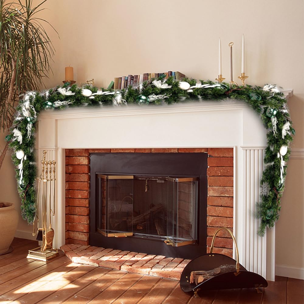 Guirnalda navideña de 9 pies con Lazo y Bayas, decoración de Pino Artificial Colgante de PVC Flexible para escaleras, Chimenea, Porche Delantero, Puerta, árbol, Suministros para (Sr. Ham Boukna)
