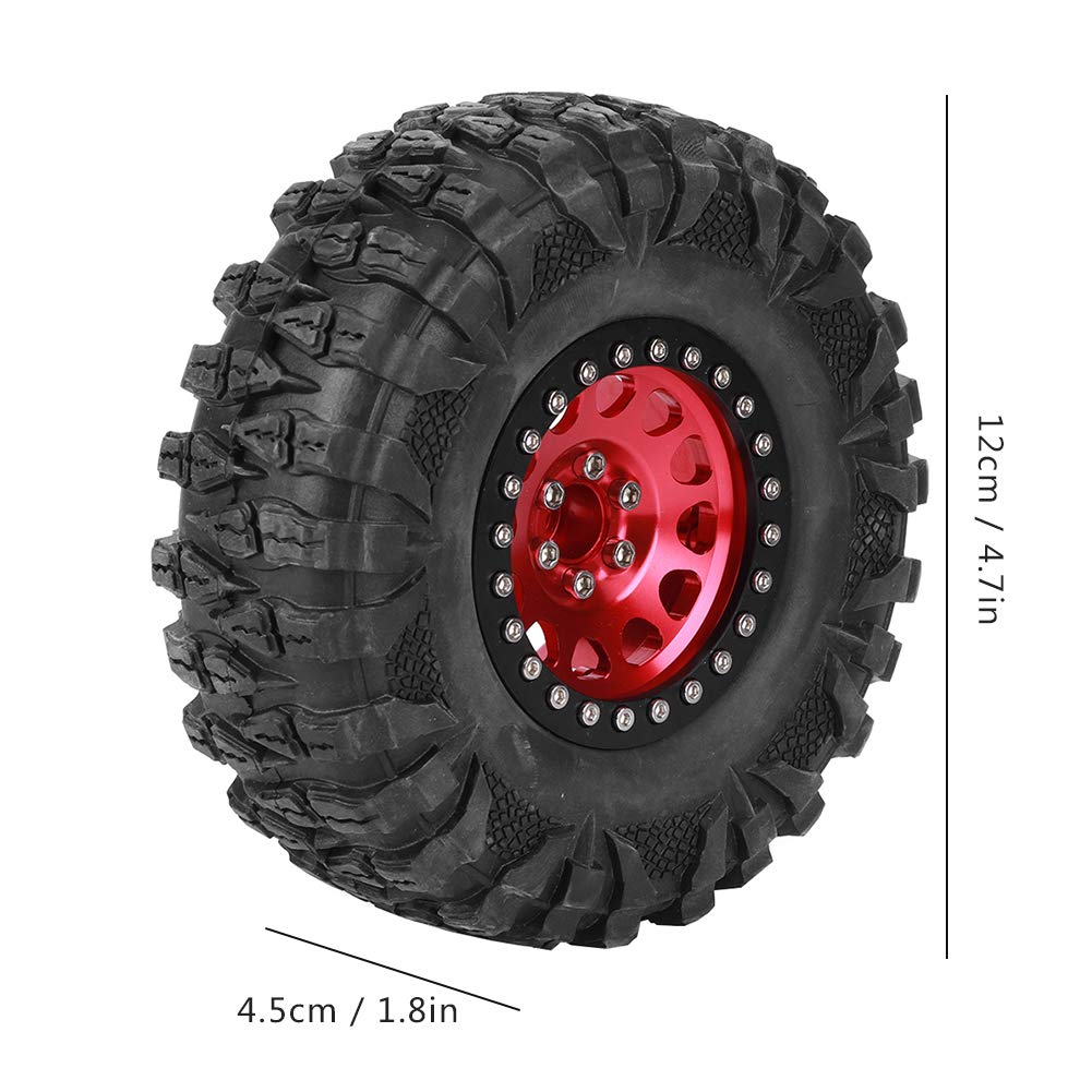 4pcs RC Tire, 1/10 RC Car 2.2 Inch Wheel RC Crawler Rubber Tire Metal Wheel Hub RC Accessories(Red)