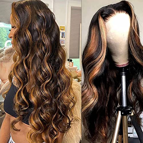 Originea Balayage FB30 Body Wave Highlight 13x4 Transparent HD Lace Front Human Hair Wigs for Black Women 10A Brazilian Remy Hair Ombre Highlights Lace Frontal Wigs 150% Density Pre-Plucked with Baby Hair (10 Inch, 13X4 Lace Front Wig FB30# Color)