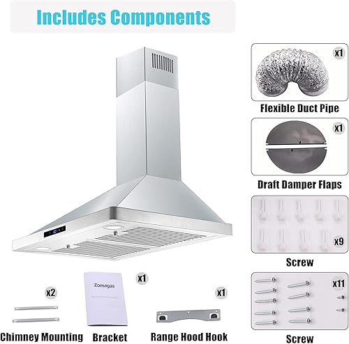 Miniatura 7 de Campana de cocina de montaje en pared de 30 pulgadas, campana extractora sin conductos con función de apagado retardado, ventilador de 3