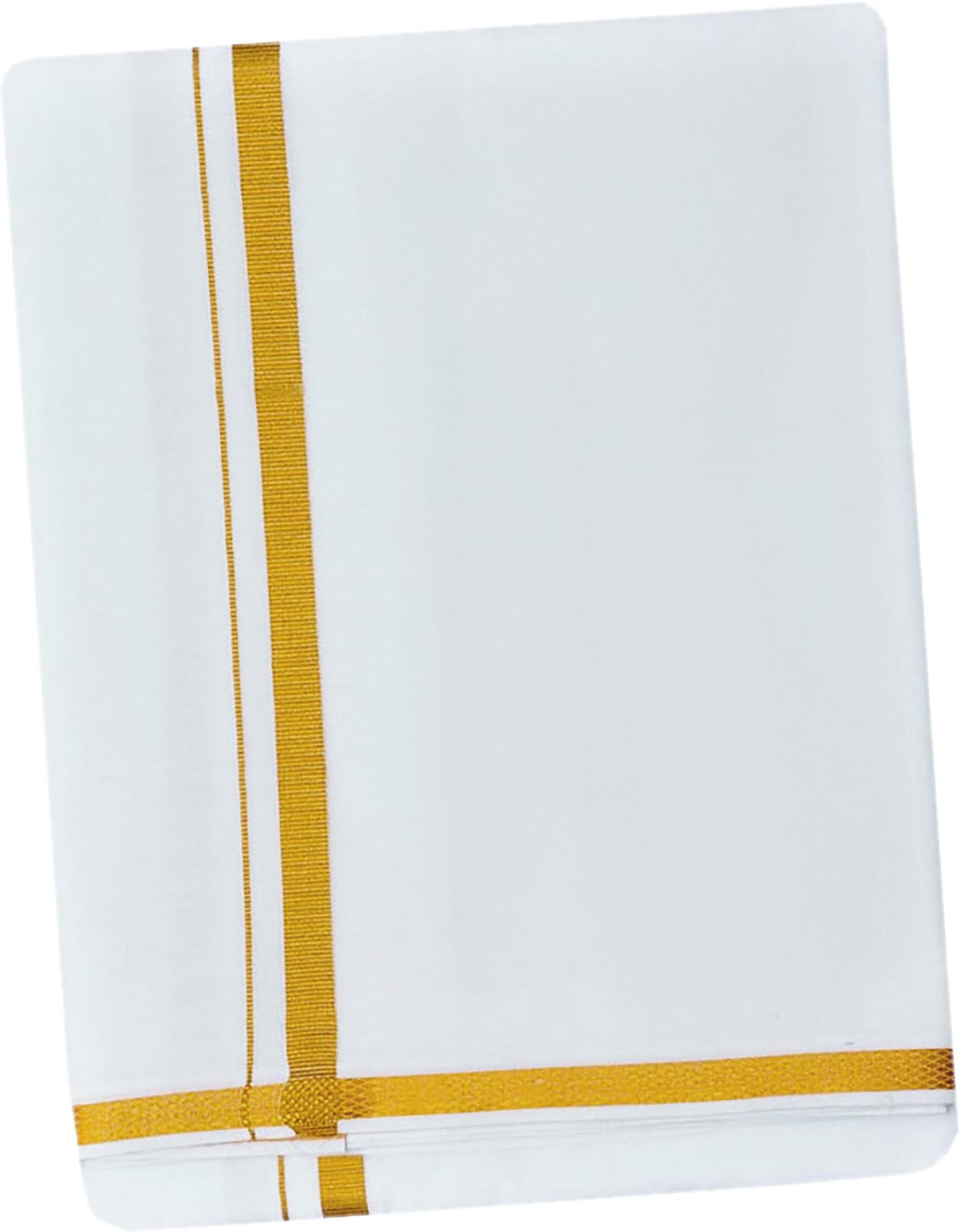 Prakasam Cotton White Jari Border Cotton Blended Double (1.28X3.80Mtrs) Dhoti For Mens/Poly Cotton 50 White Jari Dhoti & Matching Single Jari Towel
