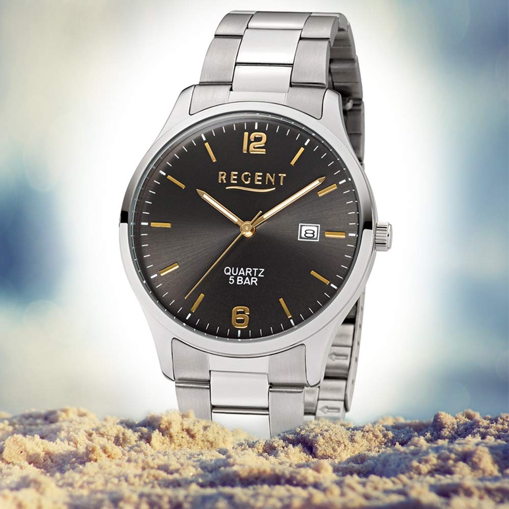 Regent Herren Analog Quarz Uhr mit Edelstahl Armband 11150668