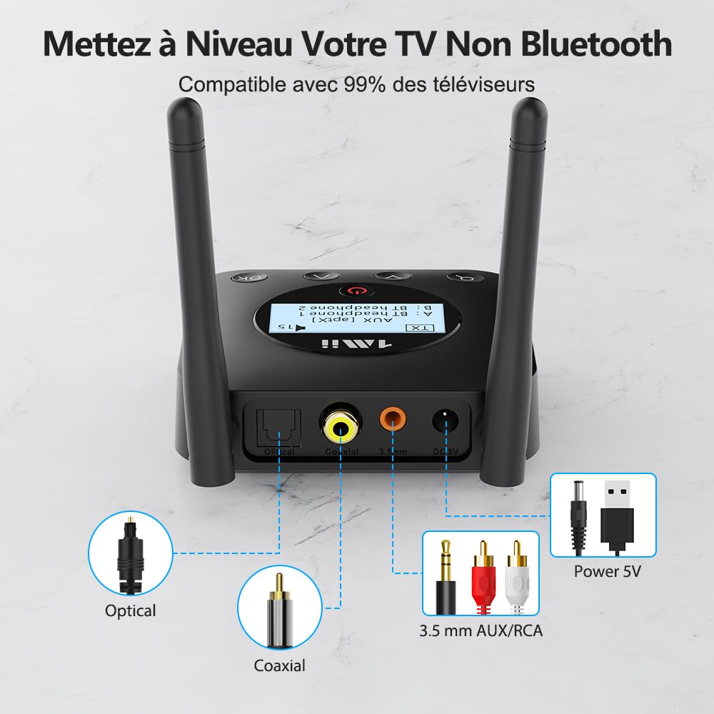 1Mii B06TX+ Émetteur Audio Bluetooth 5.3 pour TV avec Écran Visuel