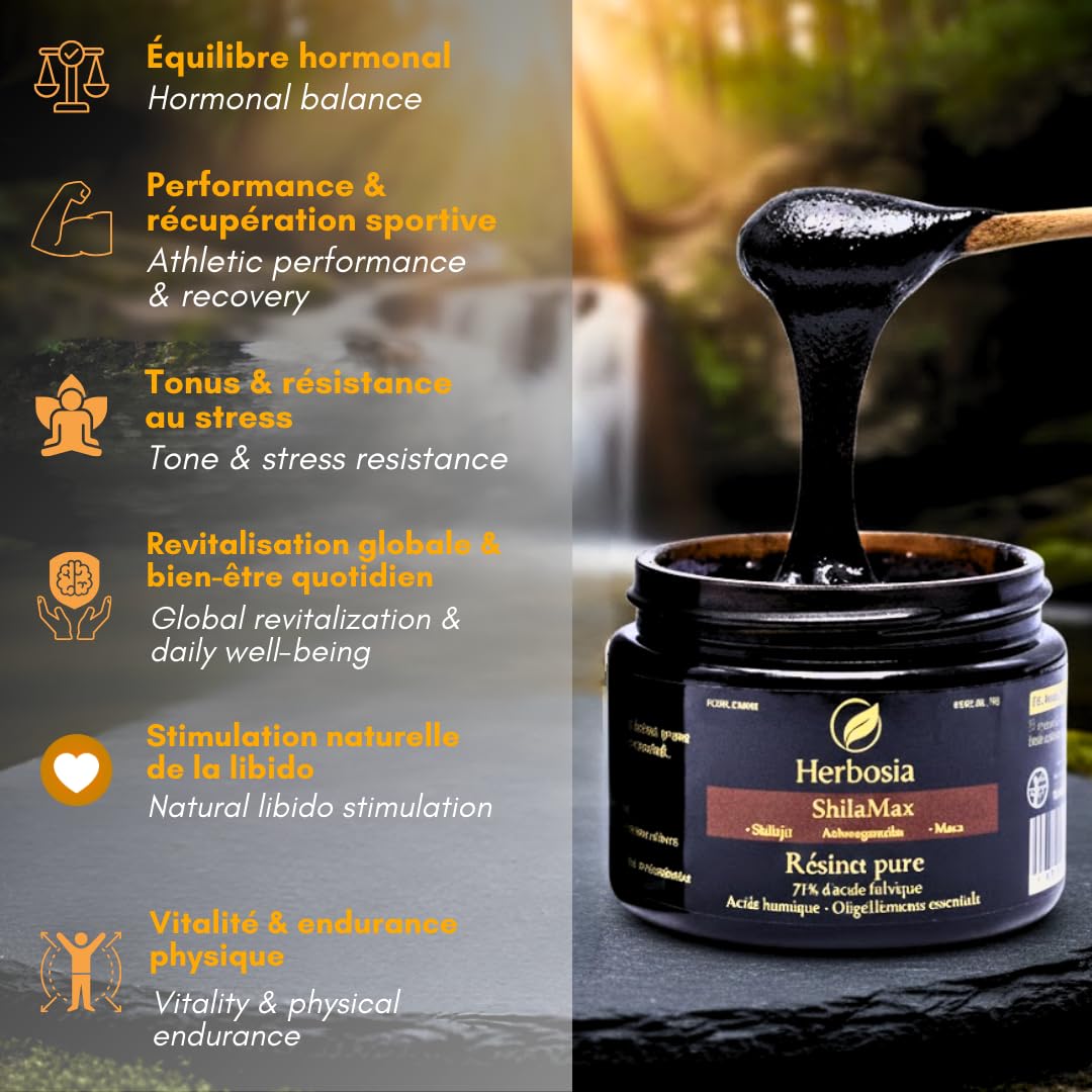 Shilajit maca ashwaganda formule triple action – Résine pure de Shilajit 100% naturelle | Riche en acide fulvique et oligoéléments | Énergie, vitalité & performance