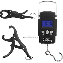 Digital Scale with Lip Gripper110 Lbs/50 Kg Backlight LCD Display Fishing Scale with Build in Ruler and 2pcs Fish Lip Gripper