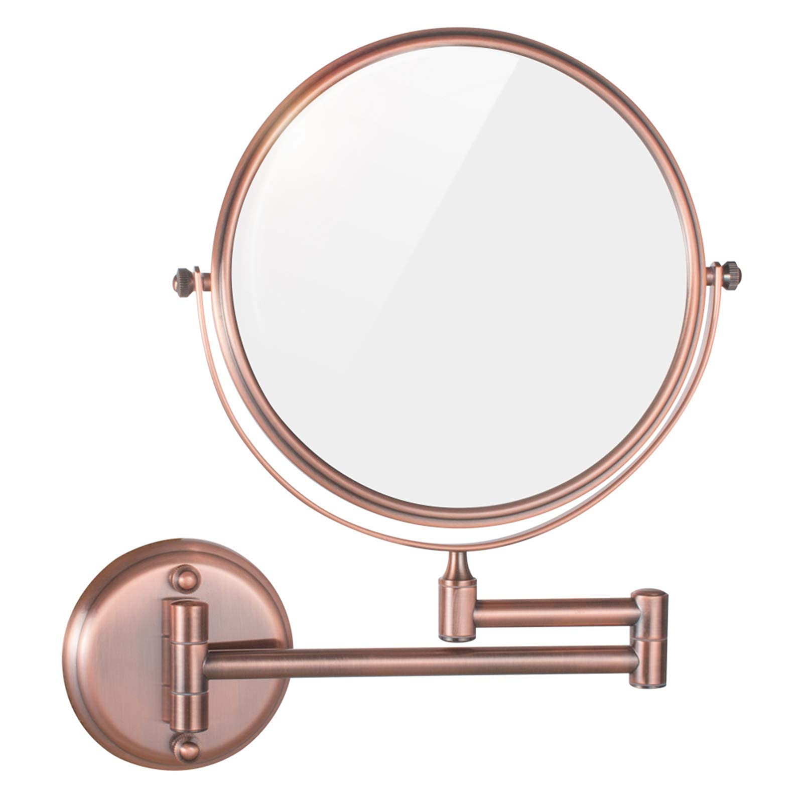 Specchio per Trucco a Parete, Specchio da Barba Rotondo bifacciale ingranditore in Ottone da 8 Pollici, Specchio cosmetico Girevole Pieghevole per Bagno, Oro ro