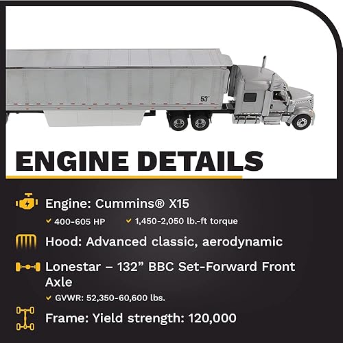 Miniatura 3 de Tándem International Lone Star SFFA 150 con durmiente de 72 pies y remolque de referencia cromado de 53 pies color gris