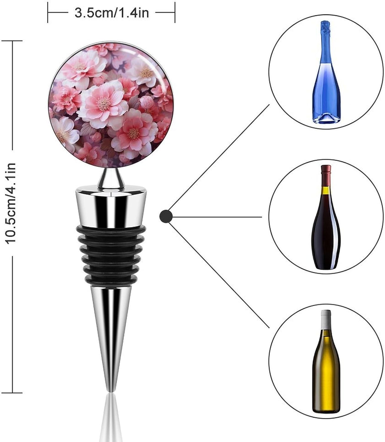 Pink Floral Wine Stopper Reusable Beverage Preserver Leak-Proof Wine Bottle Stopper Wine Saver Wine Bottle Sealer Stoppers Wine Accessories Gift for Kitchen Bar