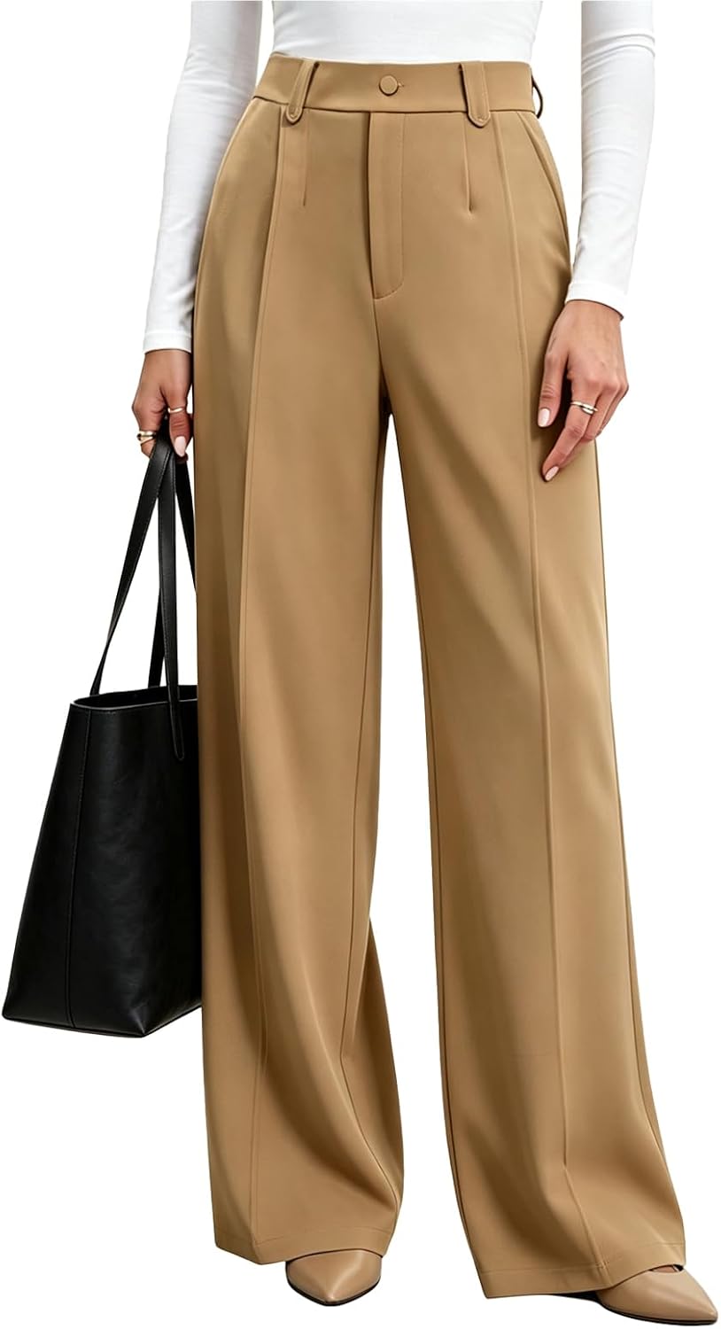 Agenlulu Women's Wide Leg Dress Pants High Waisted Strechy Straight Leg Pants Business Casual Pull On Office Work Slacks