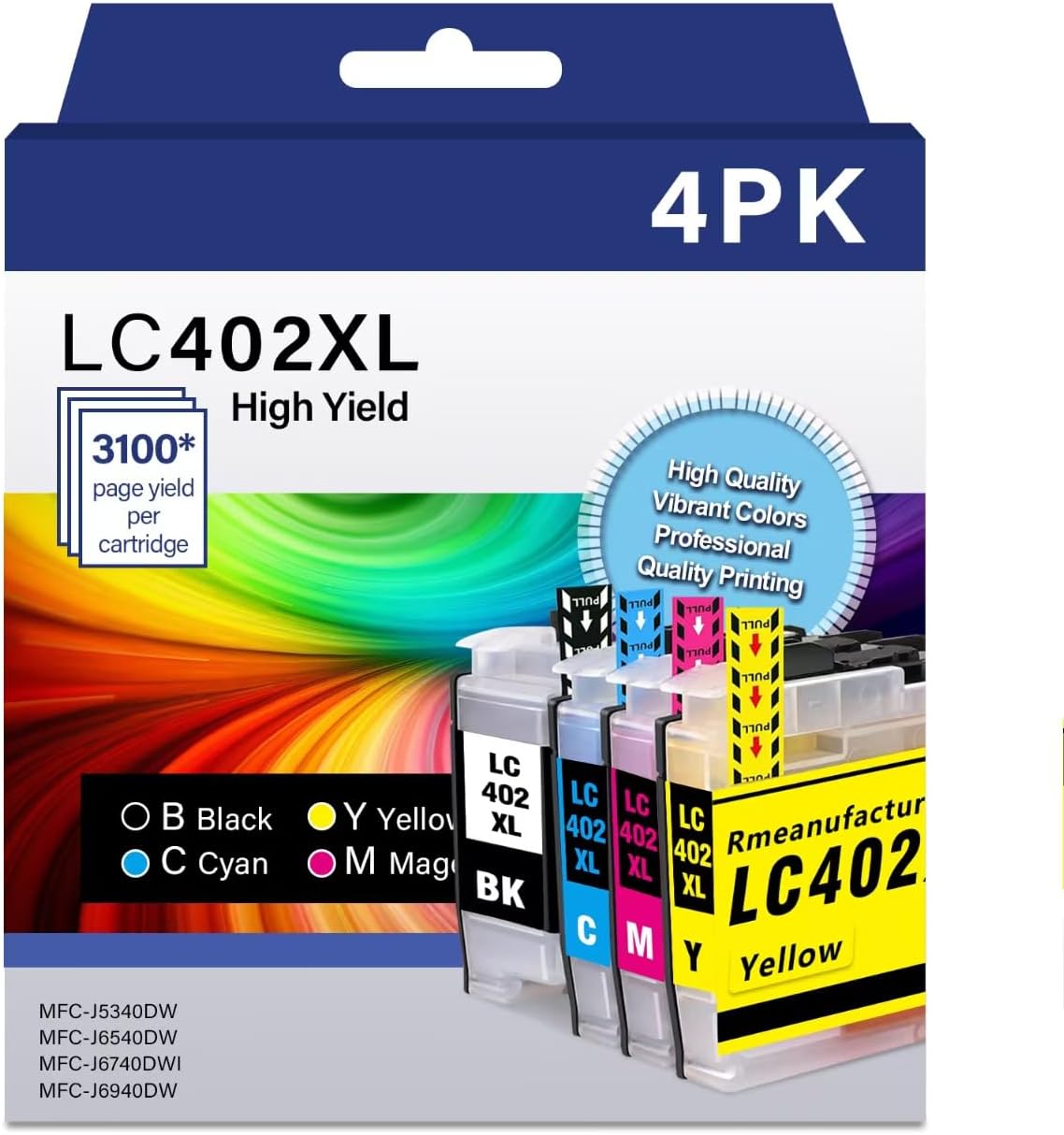 LC402xl lc402 Ink cartridges for Brother Printer Combo Pack for Brother MFC-J5340DW MFC-J6540DW MFC-J6740DW MFC-J6940DW J5340 J6540 J6740 J6940 MFCJ5340 MFCJ6540 MFCJ6740 MFCJ6940 (lc402xl)
