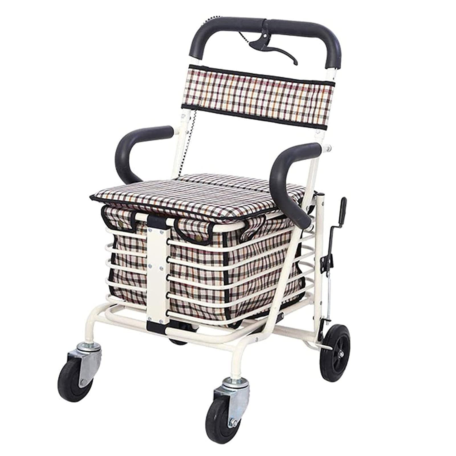 Rollators for Seniors Lightweight， Shopping Basket Four Wheel Walker Rollator Cart Adjustable Height Rollator Easy to Fold with Seniors and Adults Trolley Exercise Travelling White
