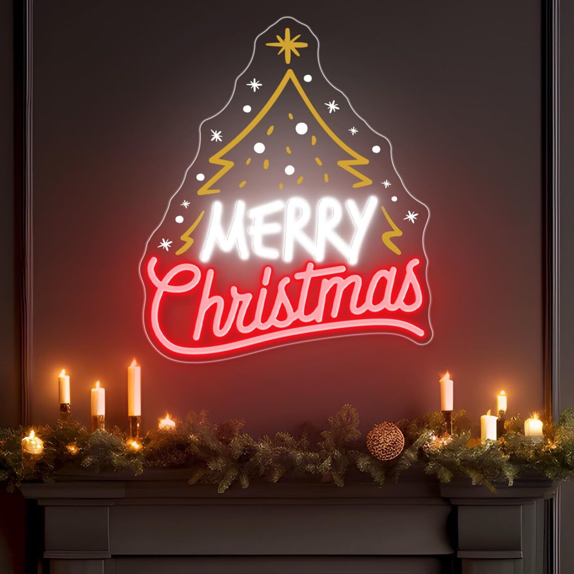 Merry Christmas Neon Sign - Vintage Cute Festive Light for Home Bedroom Living Room Kitchen