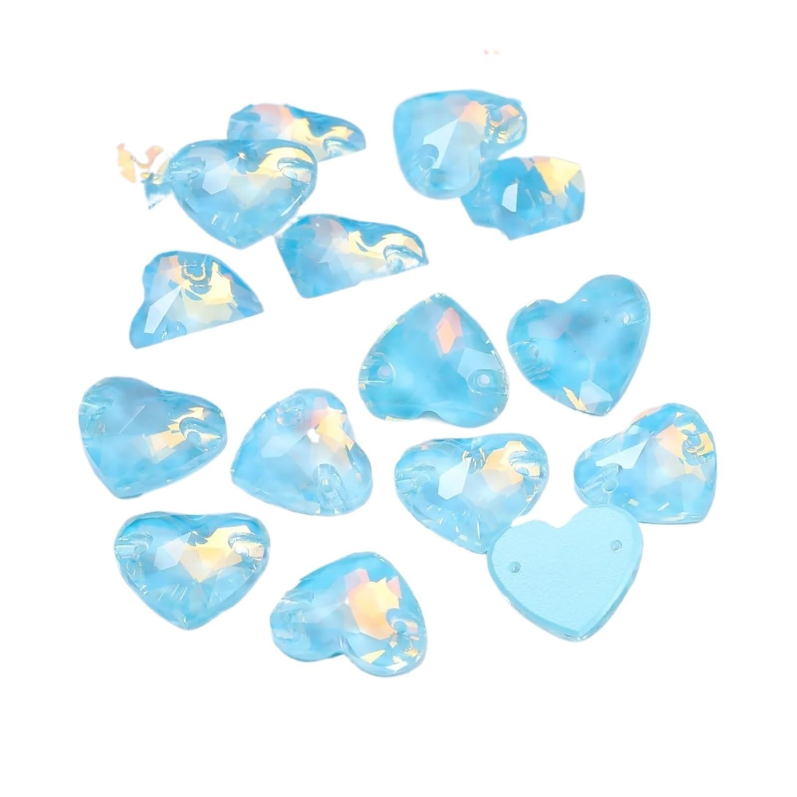 Szkło w kształcie serca, płaskie plecy, przyszywane kamienie, brokatowe, kryształki strasu, do rękodzieła, szycia ubrań (akwamaryn AM-14 x 16 mm-24 szt.)
