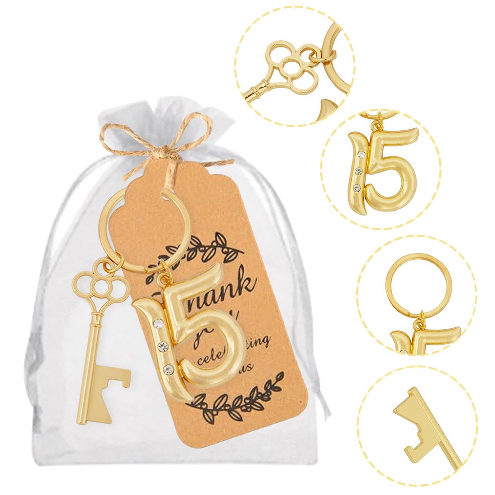 POYHKFD 36 portachiavi apribottiglie, bomboniere, apribottiglie, regalo per feste, a forma di numero 15, portachiavi con logo e scritta in inglese "Escort", nastro per feste e matrimoni (#2)