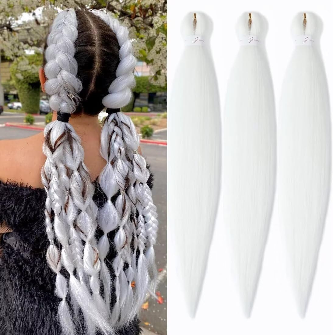 YDDM Braid Extensiones Braiding Hair Extensions 26 Pulgadas 3packs Blanco Pelo SintéTico Para Trenzas Extensiones Trenzas Africanas Extensiones Pelo Trenzas Africanas (26 pulgadas, 60#)