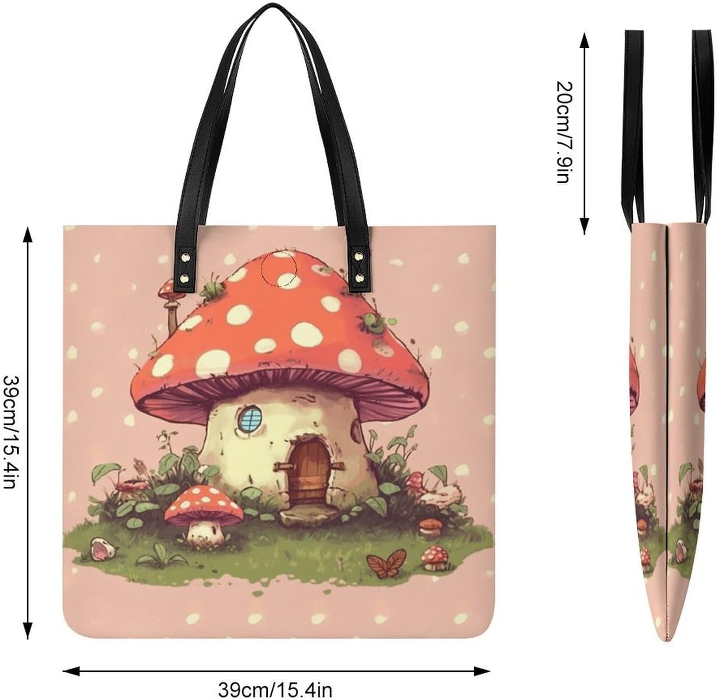 Cute Mushroom House Handbags Large Capacity, Tote Bag Stylish Slouchy, Shoulder Bags for Work Beach Travel And Shopping Grocery.
