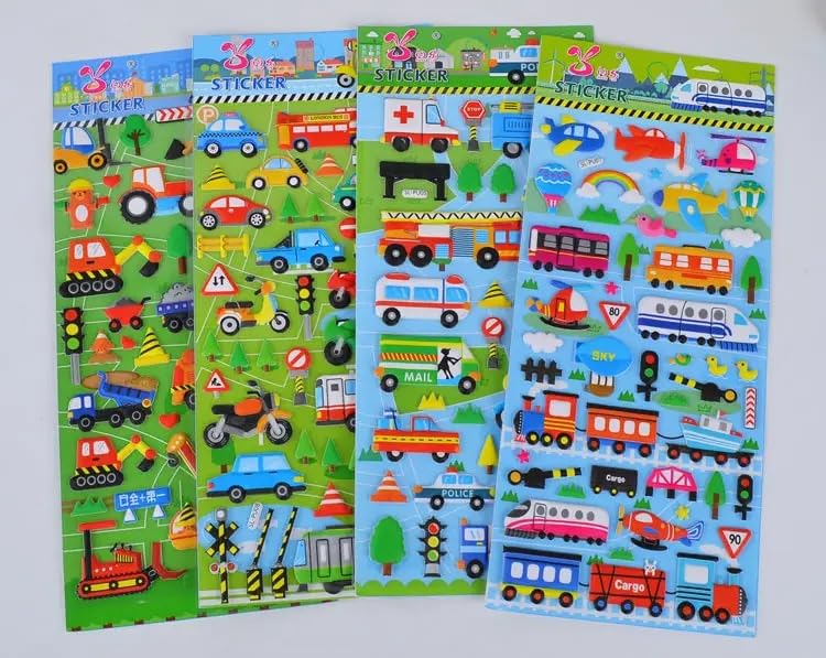 Image of Kids Vehicle Stickers Set - Cars, Trucks, Fire Engine, Ambulance, Police & Airplane Stickers for Toddlers, Scrapbooking, School Projects & DIY Crafts