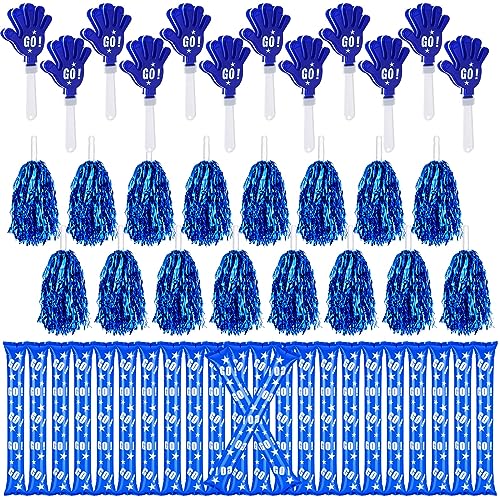 Hungdao 60 Pcs Blue Noise Makers Homecoming Football Favors Include 24 Thunder Sticks Cheer Sticks 12 Hand Clapper 24 Cheerleading Pom Poms for Sporting Events Pep Rally Supplies(Blue)