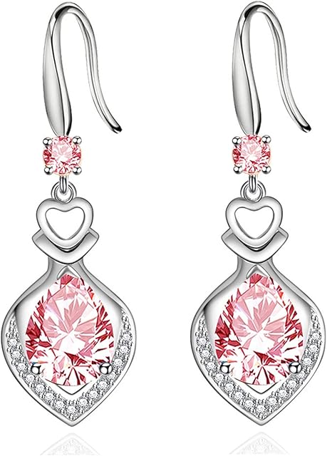 Silver Drop Earrings for Women Girl, Dangle Earrings with Cubic Zirconia Teardrop Heart Dangly Hypoallergenic Earring for Sensitive EarsJewellery Birthday Anniversary Christmas