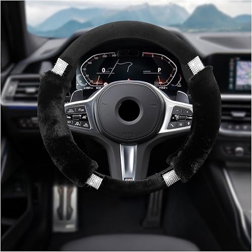 Suvnie Rhinestone Fluffy Car Steering Wheel Cover, Comfortable Non-Slip Faux Wool Wheel Cover, Bling Soft Steering Wheel Protector for 14.5" to 15", Suvnie Rhinestone Fluffy Car Steering Wheel Cover, Comfortable Non-Slip Faux Wool Wheel Cover, Bling Soft Steering Wheel Protector for 14.5" to 15",
