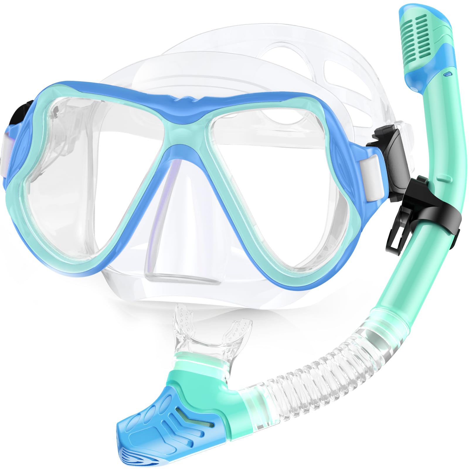 Kids Snorkel Set, Snorkel Set Kids 6-14 with Anti-Fog Kids Snorkel Mask, Dry Top Snorkel Mask Set with Panoramic View and Tempered Glass for Youth, Junior