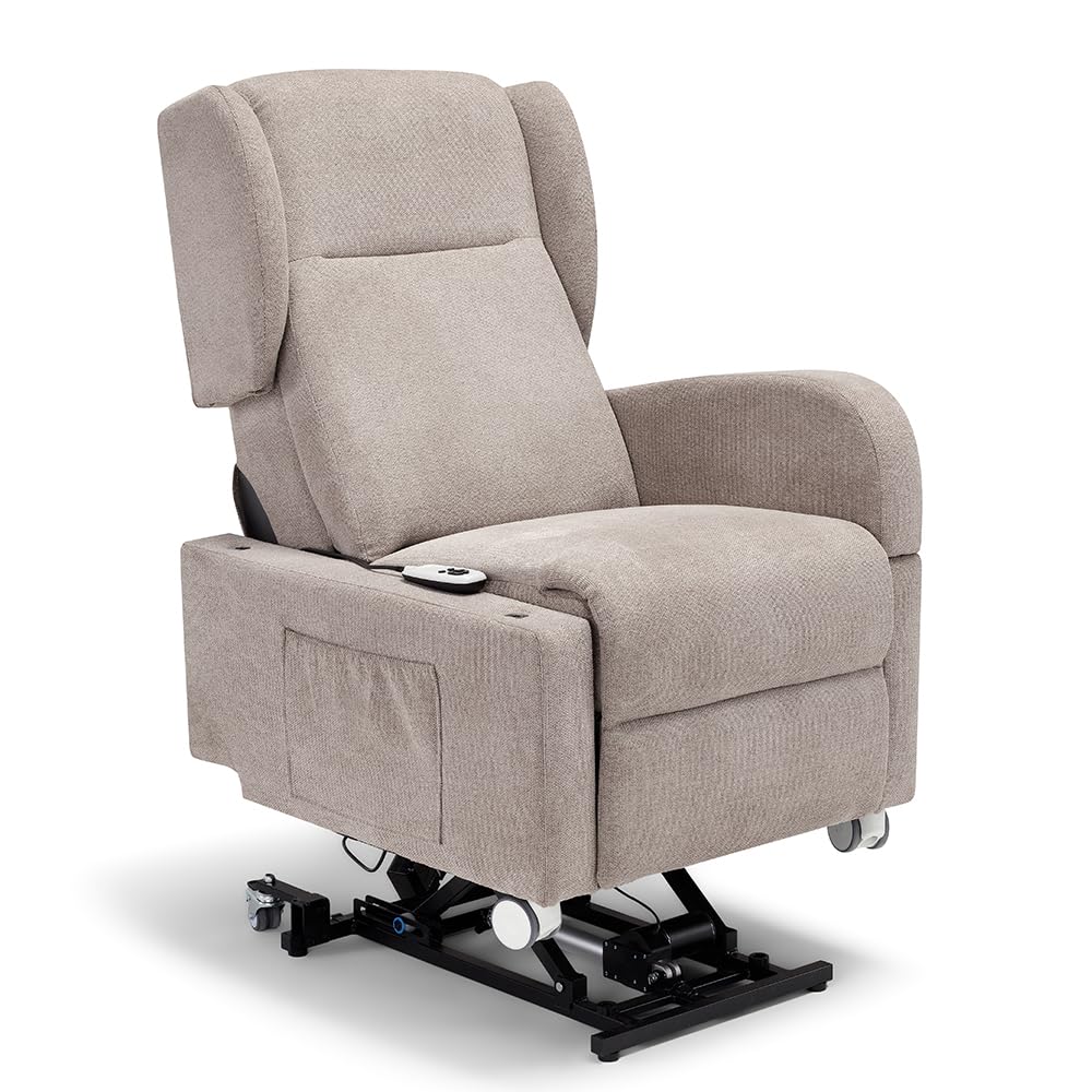 Poltrona relax elettrica Atlanta per anziani, 2 motori con funzione LIFT, 4 ruote con maglione, reclinazione e alzapersona, braccioli estraibili con tavolino opzionale (Senza Tavolino, Verde)
