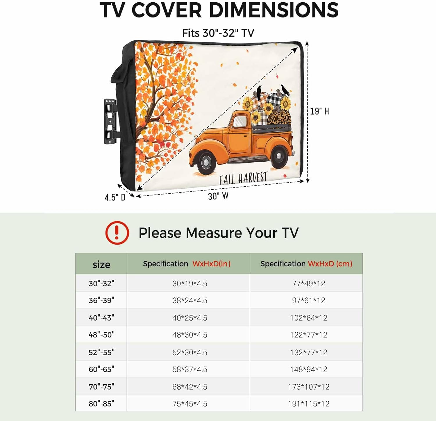T&H XHome Truck for Thanksgiving Outdoor TV Cover Pumpkin Fall Harvest Waterproof and Weatherproof 30"-32" LCD Movable Shield TV Display Screen Protector Outside Television Covers 30" Wx19 H
