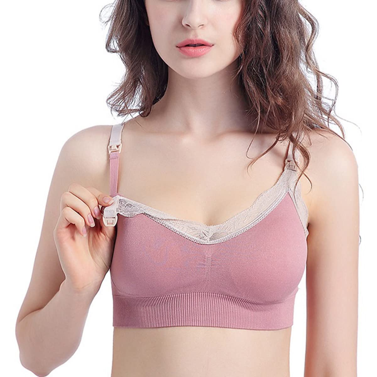 Reggiseno per Allattamento Senza Cuciture, Reggiseno per maternità in Cotone da Donna Imbottito Morbido per L'Allattamento al Seno (Color : Apricot, Size : L)