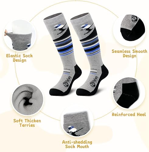 Miniatura 2 de findway Calcetines de esquí para niños de lana merina (2 o 3 pares), calcetines cálidos de invierno, calcetines térmicos de snowboard para niños y